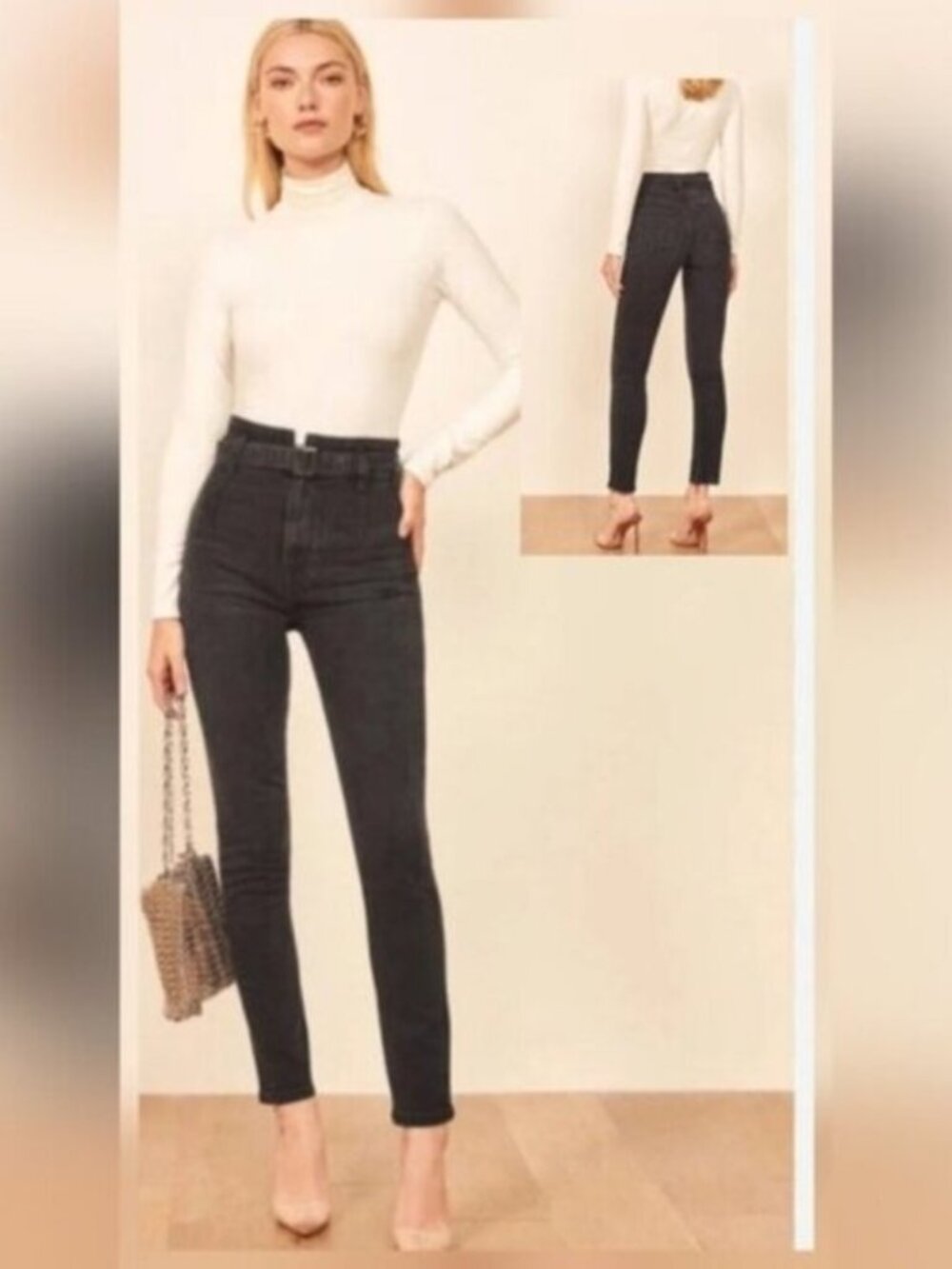 Reformation SZ 24 Black Kayo High & Skinny Stretch Denim Slimming Jean